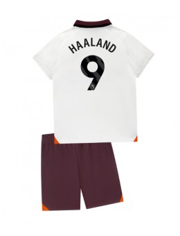 Manchester City Erling Haaland #9 Replika Borta Kläder Barn 2023-24 Kortärmad (+ byxor)
